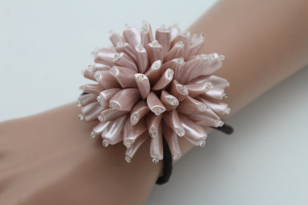 Charm & Black / Cream White / Cream Gold / Cream Pink Elastic Cuff Bracelet Band Big Cream Flower New Women Fashion Jewelry Accessories - alwaystyle4you - 32