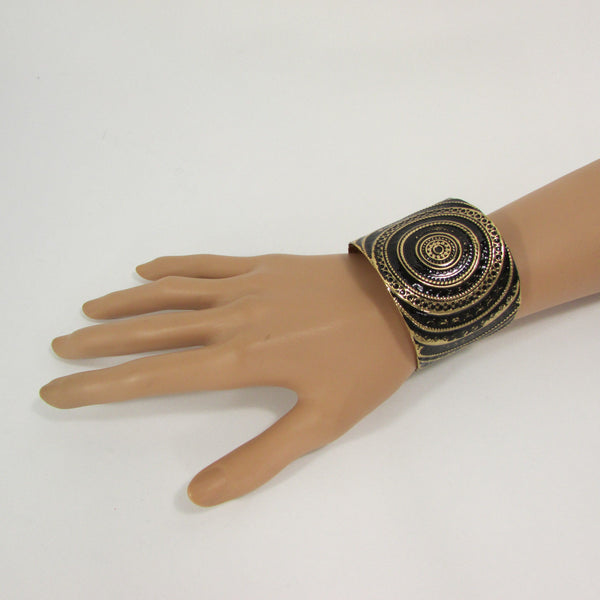 Gold With Pink / Black / Metal 2" Wide Cuff Bracelet Hand Trendy Fashion New Women Jewelry Accessories - alwaystyle4you - 15