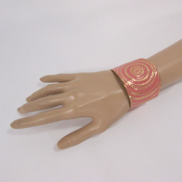 Gold With Pink / Black / Metal 2" Wide Cuff Bracelet Hand Trendy Fashion New Women Jewelry Accessories - alwaystyle4you - 11