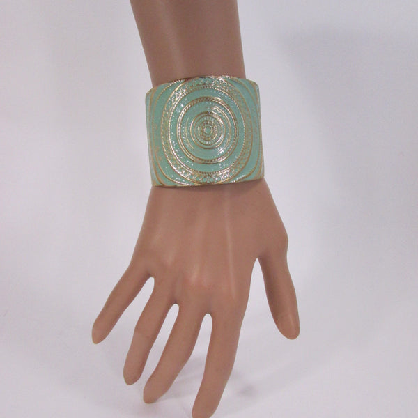 Gold With Pink / Black / Metal 2" Wide Cuff Bracelet Hand Trendy Fashion New Women Jewelry Accessories - alwaystyle4you - 17