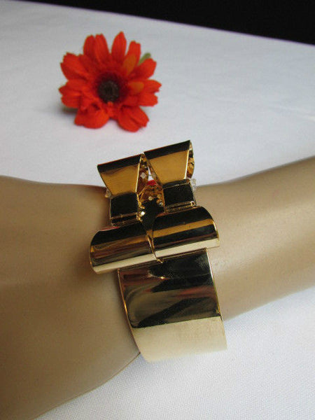 Gold Metal Bracelet Cuff Two Double Bows New Women Fashion Jewelry Accessories - alwaystyle4you - 2