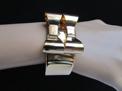 Gold Metal Bracelet Cuff Two Double Bows New Women Fashion Jewelry Accessories - alwaystyle4you - 1