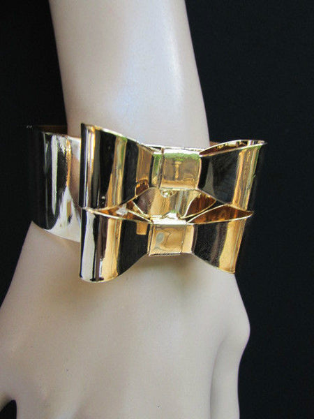 Gold Metal Bracelet Cuff Two Double Bows New Women Fashion Jewelry Accessories - alwaystyle4you - 4