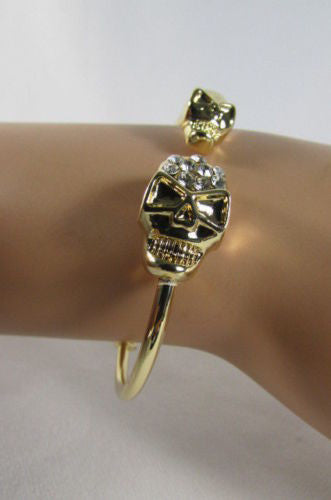 Gold Cuff Bracelet  2 Skulls Head Rhinestone Halloween Fashion New Women Jewelry Accessories - alwaystyle4you - 12