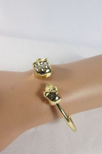 Gold Cuff Bracelet  2 Skulls Head Rhinestone Halloween Fashion New Women Jewelry Accessories