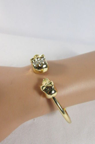Gold Cuff Bracelet  2 Skulls Head Rhinestone Halloween Fashion New Women Jewelry Accessories - alwaystyle4you - 2