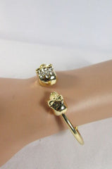 Gold Cuff Bracelet  2 Skulls Head Rhinestone Halloween Fashion New Women Jewelry Accessories - alwaystyle4you - 2