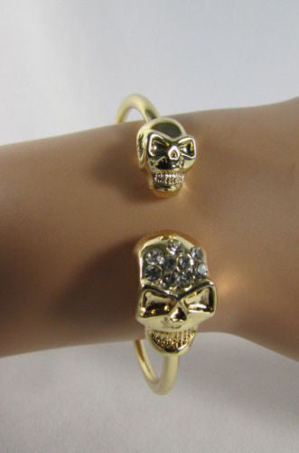 Gold Cuff Bracelet  2 Skulls Head Rhinestone Halloween Fashion New Women Jewelry Accessories - alwaystyle4you - 4