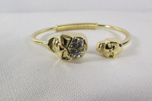 Gold Cuff Bracelet  2 Skulls Head Rhinestone Halloween Fashion New Women Jewelry Accessories - alwaystyle4you - 5