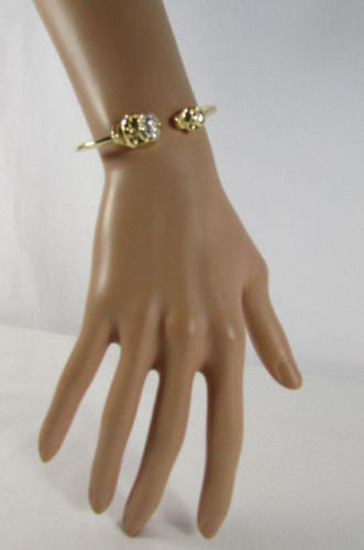Gold Cuff Bracelet  2 Skulls Head Rhinestone Halloween Fashion New Women Jewelry Accessories - alwaystyle4you - 6