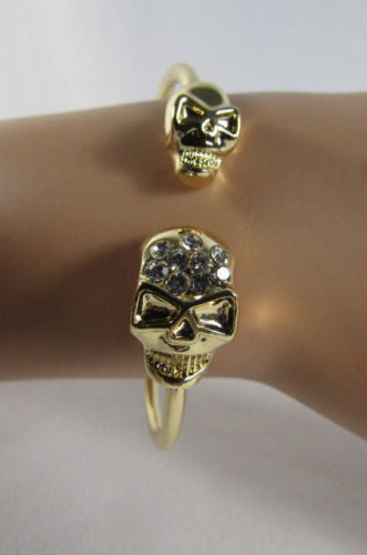 Gold Cuff Bracelet  2 Skulls Head Rhinestone Halloween Fashion Women Jewelry Accessories - alwaystyle4you - 1