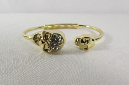 Gold Cuff Bracelet  2 Skulls Head Rhinestone Halloween Fashion New Women Jewelry Accessories - alwaystyle4you - 8