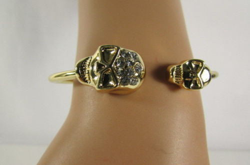 Gold Cuff Bracelet  2 Skulls Head Rhinestone Halloween Fashion New Women Jewelry Accessories - alwaystyle4you - 11