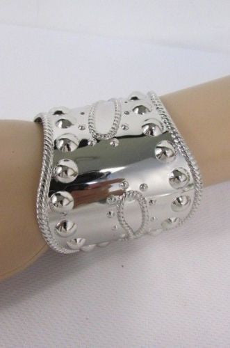 Silver Studs Cuff Wave Metal Bangle Wristband Bracelet Fashion New Women Jewelry Accessories - alwaystyle4you - 8