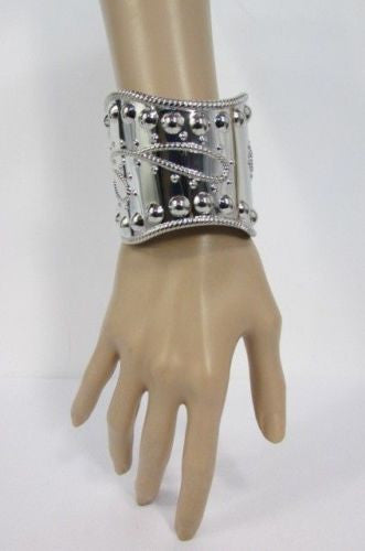 Silver Studs Cuff Wave Metal Bangle Wristband Bracelet Fashion New Women Jewelry Accessories - alwaystyle4you - 2