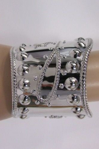 Silver Studs Cuff Wave Metal Bangle Wristband Bracelet Fashion New Women Jewelry Accessories - alwaystyle4you - 10