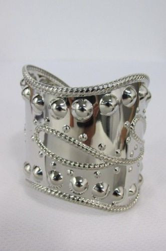 Silver Studs Cuff Wave Metal Bangle Wristband Bracelet Fashion New Women Jewelry Accessories - alwaystyle4you - 11