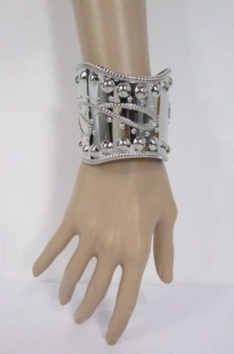 Silver Studs Cuff Wave Metal Bangle Wristband Bracelet Fashion New Women Jewelry Accessories - alwaystyle4you - 3