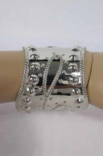 Silver Studs Cuff Wave Metal Bangle Wristband Bracelet Fashion New Women Jewelry Accessories - alwaystyle4you - 4
