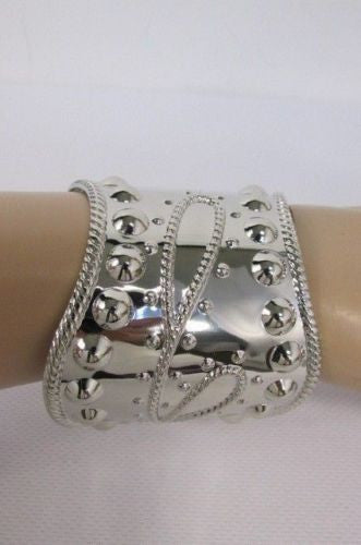Silver Studs Cuff Wave Metal Bangle Wristband Bracelet Fashion Women Jewelry Accessories - alwaystyle4you - 1