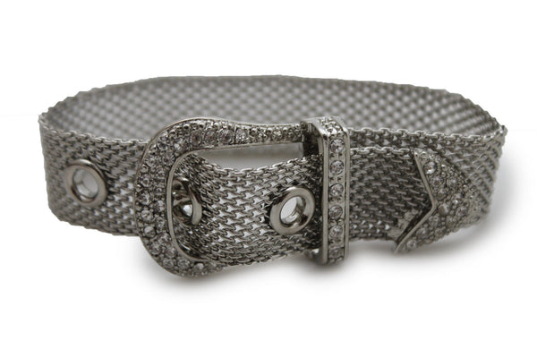 Silver Metal Wrist Bangle Bracelet Rhinestones Belt Buckle Charm New Women Fashion Jewelry Accessories - alwaystyle4you - 7