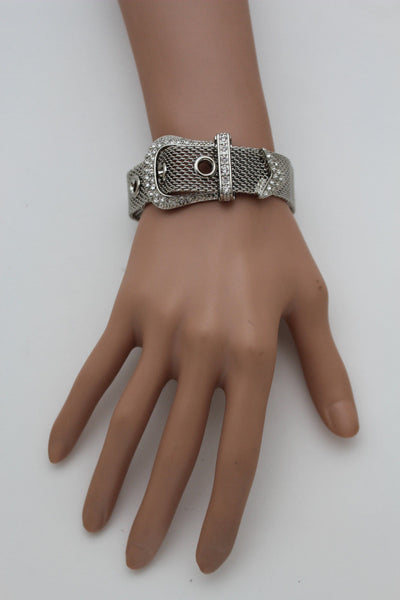 Silver Metal Wrist Bangle Bracelet Rhinestones Belt Buckle Charm New Women Fashion Jewelry Accessories - alwaystyle4you - 8