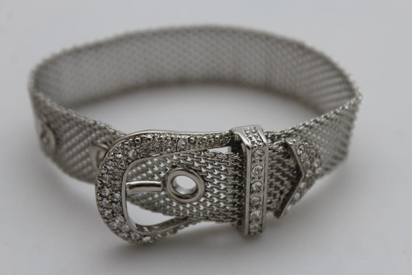 Silver Metal Wrist Bangle Bracelet Rhinestones Belt Buckle Charm New Women Fashion Jewelry Accessories - alwaystyle4you - 3