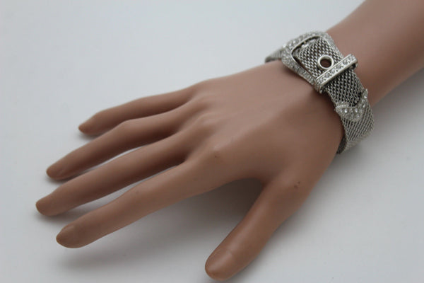 Silver Metal Wrist Bangle Bracelet Rhinestones Belt Buckle Charm New Women Fashion Jewelry Accessories - alwaystyle4you - 4