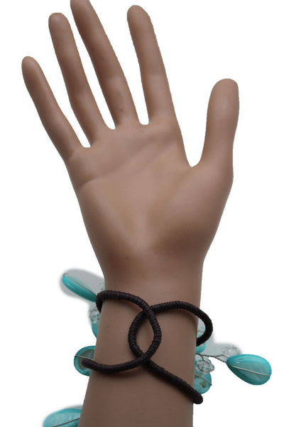 Blue Turquoise Beads Elastic Bracelet Flower Cuff Band New Women Fashion Jewelry Accessories - alwaystyle4you - 11
