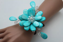 Blue Turquoise Beads Elastic Bracelet Flower Cuff Band New Women Fashion Jewelry Accessories - alwaystyle4you - 2