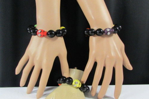 Black Beads Adjustable Bracelet Elastic Yellow Orange Red Green Skulls Halloween Jewelry New Women Fashion Accessories - alwaystyle4you - 1