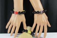 Black Beads Adjustable Bracelet Elastic Yellow Orange Red Green Skulls Halloween Jewelry Women Fashion Accessories - alwaystyle4you - 1