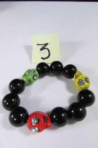 Black Beads Adjustable Bracelet Elastic Yellow Orange Red Green Skulls Halloween Jewelry New Women Fashion Accessories - alwaystyle4you - 3