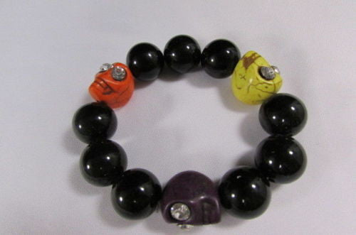 Black Beads Adjustable Bracelet Elastic Yellow Orange Red Green Skulls Halloween Jewelry New Women Fashion Accessories - alwaystyle4you - 4