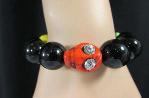 Black Beads Adjustable Bracelet Elastic Yellow Orange Red Green Skulls Halloween Jewelry New Women Fashion Accessories - alwaystyle4you - 5