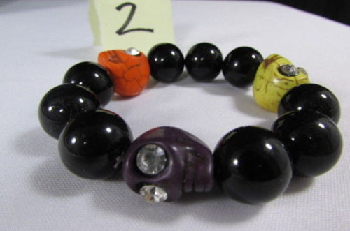 Black Beads Adjustable Bracelet Elastic Yellow Orange Red Green Skulls Halloween Jewelry New Women Fashion Accessories - alwaystyle4you - 8