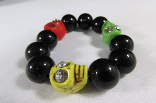 Black Beads Adjustable Bracelet Elastic Yellow Orange Red Green Skulls Halloween Jewelry New Women Fashion Accessories - alwaystyle4you - 9