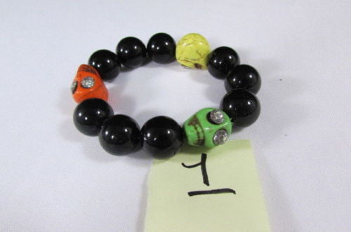 Black Beads Adjustable Bracelet Elastic Yellow Orange Red Green Skulls Halloween Jewelry New Women Fashion Accessories - alwaystyle4you - 10