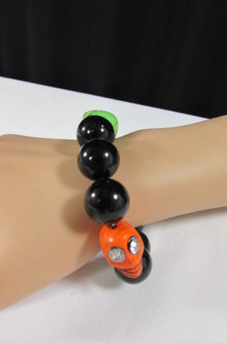 Black Beads Adjustable Bracelet Elastic Yellow Orange Red Green Skulls Halloween Jewelry New Women Fashion Accessories - alwaystyle4you - 11