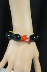 Black Beads Adjustable Bracelet Elastic Yellow Orange Red Green Skulls Halloween Jewelry New Women Fashion Accessories - alwaystyle4you - 2