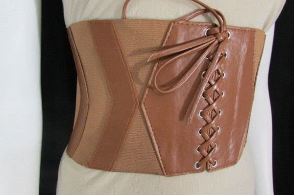 Dark Brown / Black / Brown / Gold Faux Leather Elastic Back Wide Corset Hip High Waist Belt Women Fashion Hot Accessories S M - alwaystyle4you - 35