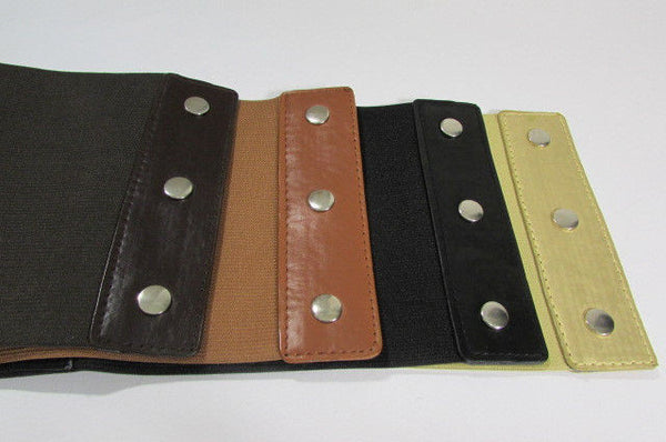 Dark Brown / Black / Brown / Gold Faux Leather Elastic Back Wide Corset Hip High Waist Belt Women Fashion Hot Accessories S M - alwaystyle4you - 36