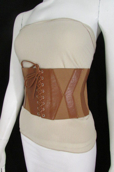 Dark Brown / Black / Brown / Gold Faux Leather Elastic Back Wide Corset Hip High Waist Belt Women Fashion Hot Accessories S M - alwaystyle4you - 37