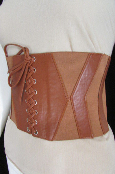 Dark Brown / Black / Brown / Gold Faux Leather Elastic Back Wide Corset Hip High Waist Belt Women Fashion Hot Accessories S M - alwaystyle4you - 38