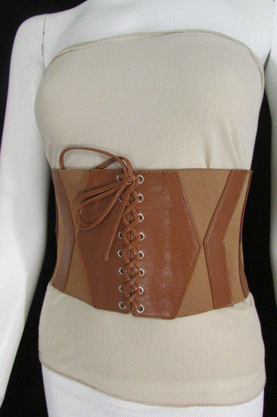Dark Brown / Black / Brown / Gold Faux Leather Elastic Back Wide Corset Hip High Waist Belt Women Fashion Hot Accessories S M - alwaystyle4you - 39
