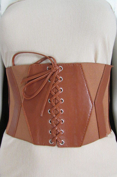 Dark Brown / Black / Brown / Gold Faux Leather Elastic Back Wide Corset Hip High Waist Belt Women Fashion Hot Accessories S M - alwaystyle4you - 40