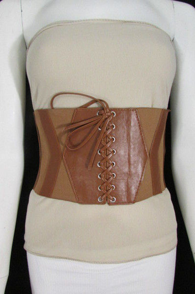 Dark Brown / Black / Brown / Gold Faux Leather Elastic Back Wide Corset Hip High Waist Belt Women Fashion Hot Accessories S M - alwaystyle4you - 28