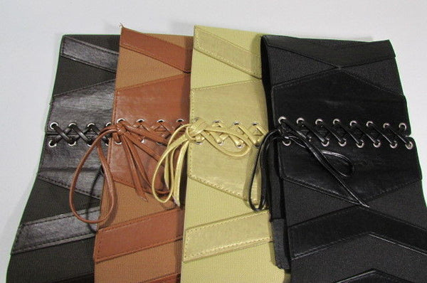 Dark Brown / Black / Brown / Gold Faux Leather Elastic Back Wide Corset Hip High Waist Belt Women Fashion Hot Accessories S M - alwaystyle4you - 3