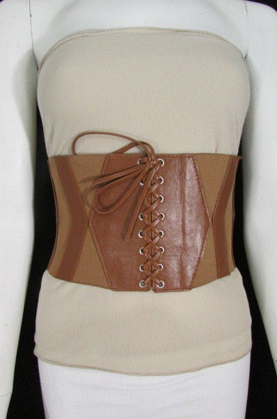 Dark Brown / Black / Brown / Gold Faux Leather Elastic Back Wide Corset Hip High Waist Belt Women Fashion Hot Accessories S M - alwaystyle4you - 31