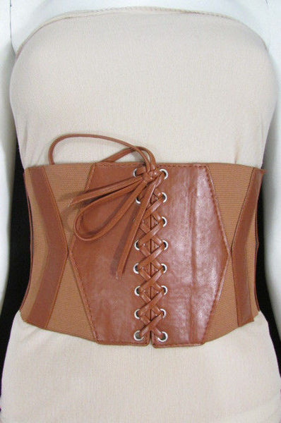 Dark Brown / Black / Brown / Gold Faux Leather Elastic Back Wide Corset Hip High Waist Belt Women Fashion Hot Accessories S M - alwaystyle4you - 32
